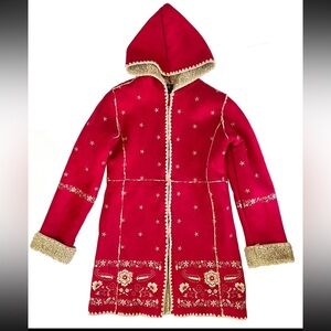 [Toddler 5Y]GAP Kids Hooded Coat Red Faux Suede Nordic Embroidered Shearling